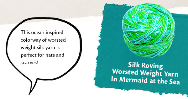 Silk Roving Worsted Weight Yarn in Mermaid at the Sea. This ocean inspired colorway of worsted weight silk yarn is perfect for hats and scarves!