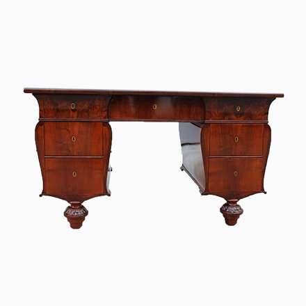 Image of Antique Italian Mahogany and Leather Desk, 1860s