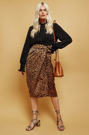 Ravi Leopard-Print Satin Wrap Midi Skirt
