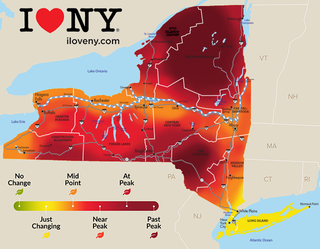 Fall Foliage map showing deep red, orange, yellow colors