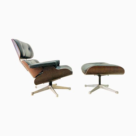 Image of Leather Armchair & Footstool by Charles & Ray Eames for Vitra, 1980s