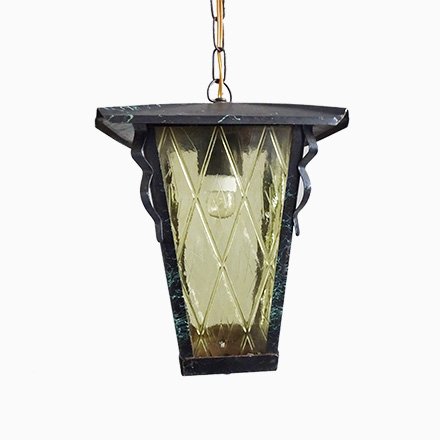 Image of Iron & Amber Glass Pendant Lamp, 1950s