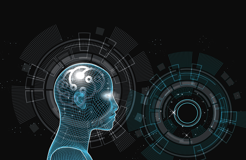 A see-thru robot brain with futuristic gears