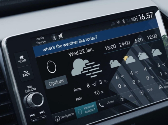 A photo of a dashboard in a new Honda e with the voice-enabled personal assistant