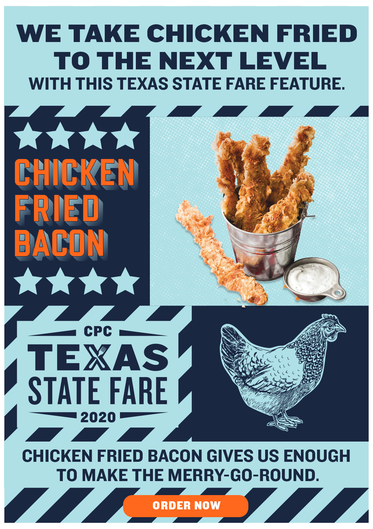 We take Chicken Fried to the next level with this Texas State Fare feature. Chicken Fried Bacon gives us enough joy to make the merry-go-round.