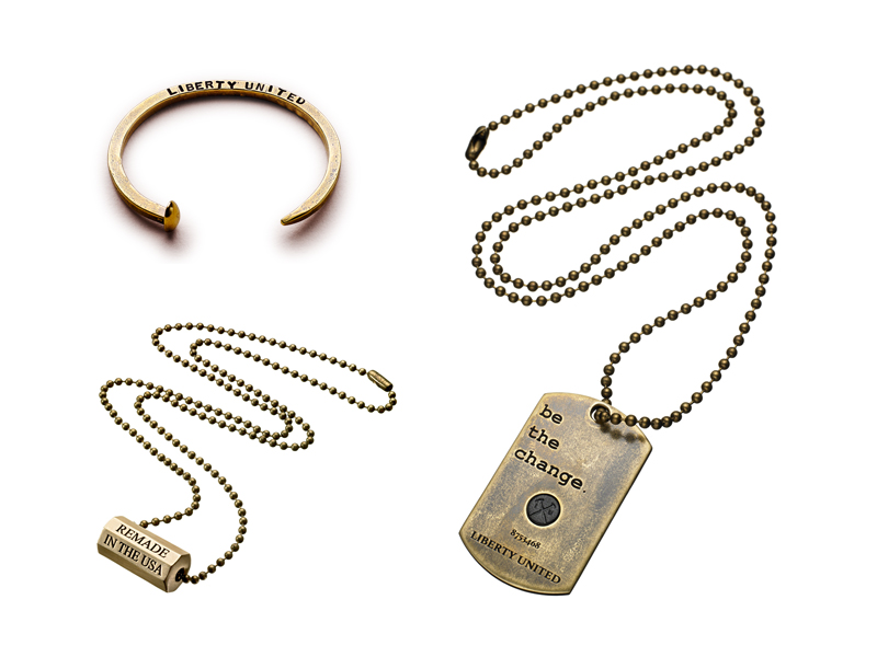 Jewelry from Liberty United with logos and Be The Change.