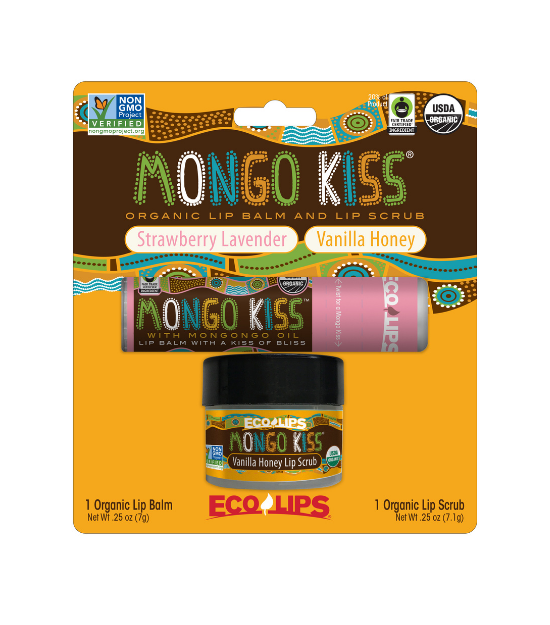 Image of Mongo KISS Strawberry Lavender Lip Balm + Vanilla Honey Sugar Lip Scrub Combo Blister Pack
