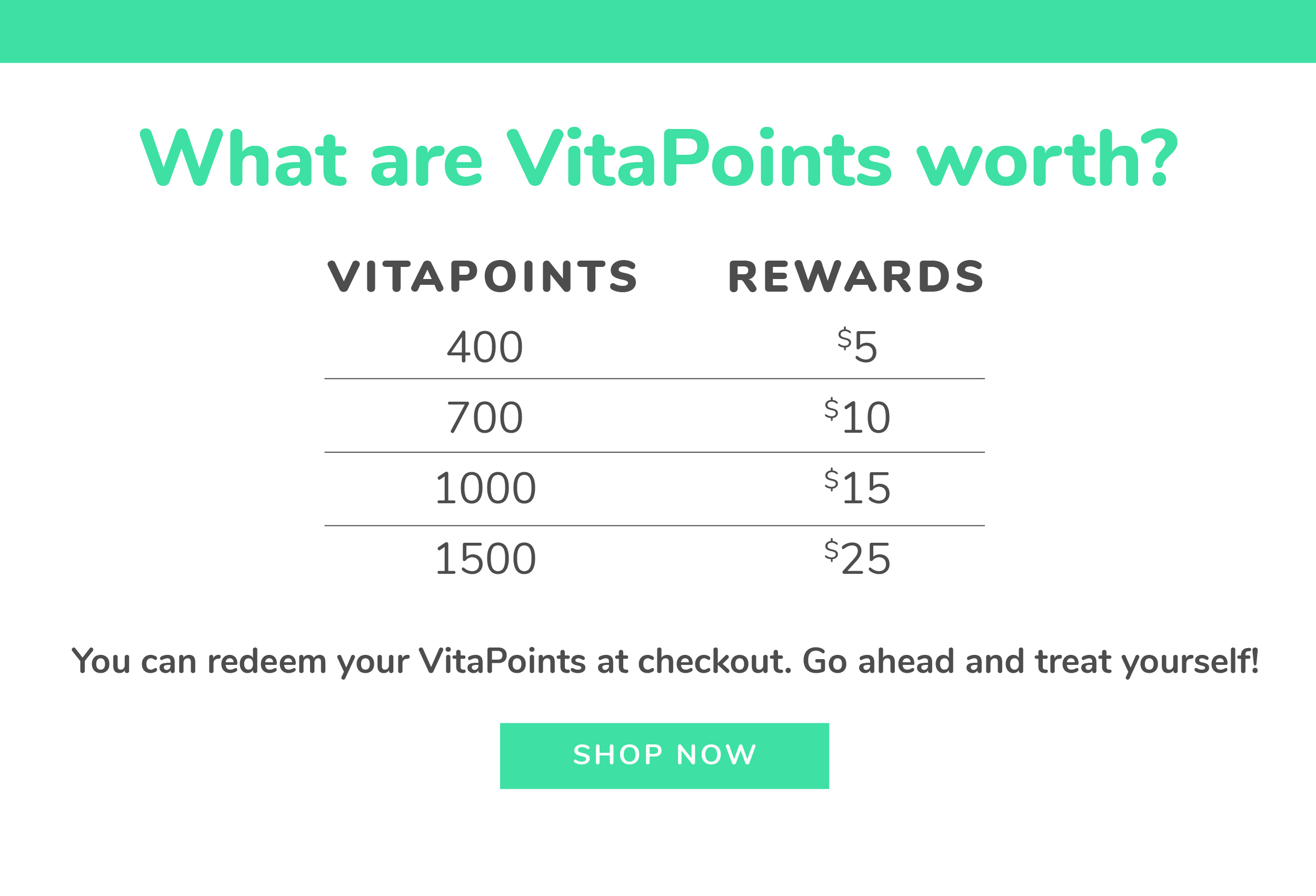 You can redeem your VitaPoints at checkout. Go ahead and treat yourself! SHOP NOW
