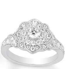 14K White Gold Vintage-Inspired Diamond Engagement Ring