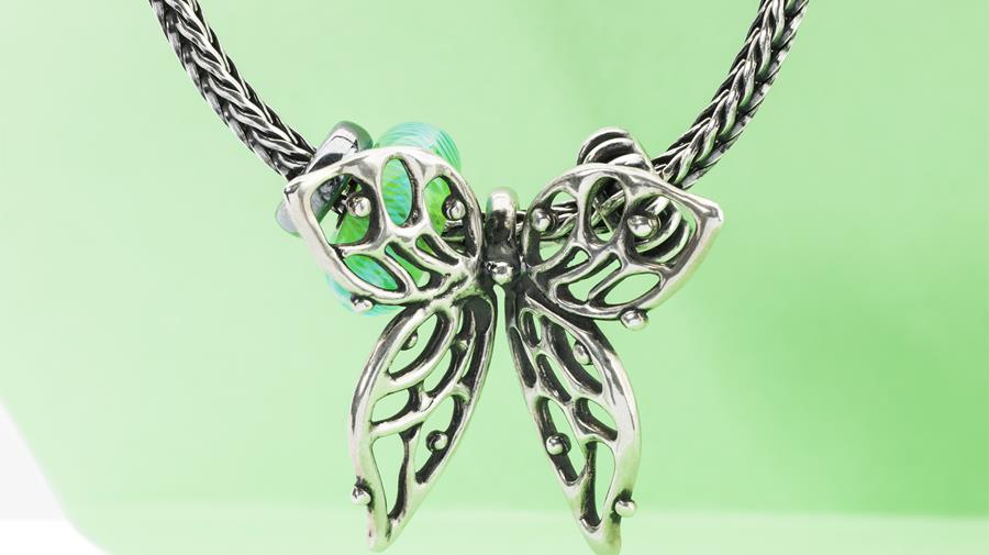 Butterfly Pendant on Sterling Silver Foxtail Necklace