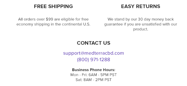 Free shipping over $99 and easy returns with any Medterra order!