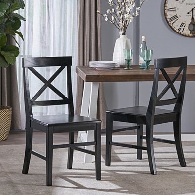 Truda Farmhouse Acacia Wood Outdoor Dining Chairs (Set of 2)
