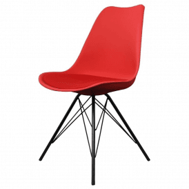 Eiffel Inspired Red Plastic Dining Chair with Black Metal Legs