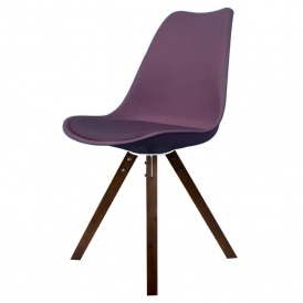 Eiffel Inspired Aubergine Purple Plastic Dining Chair with Square Pyramid Dark Wood Legs