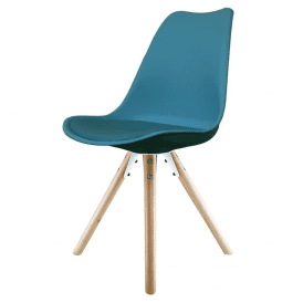 Eiffel Inspired Petrol Blue Plastic Dining Chair with Pyramid Light Wood Legs
