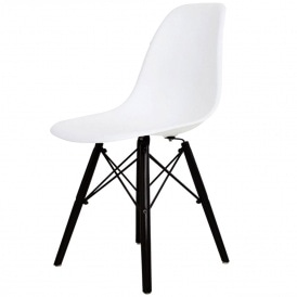 Style White Plastic Retro Side Chair Black Wooden Legs