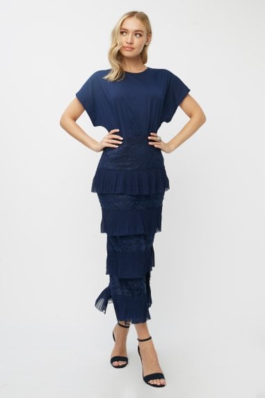 Aliza Navy Tiered Lace Midaxi Dress