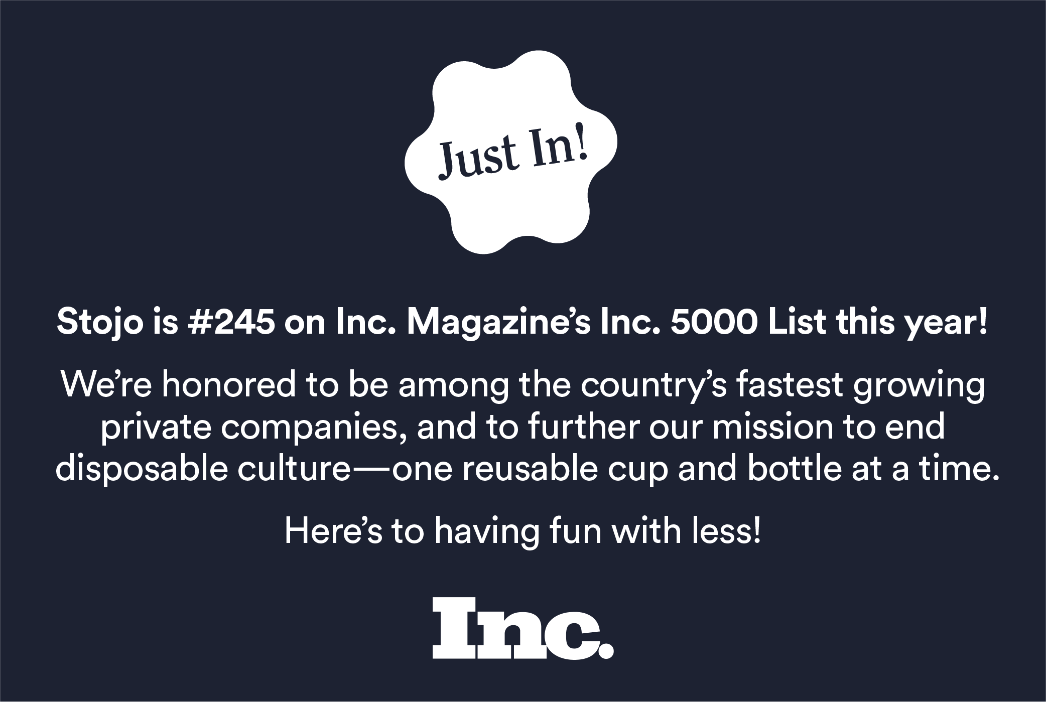 Stojo is 245 on Inc 5000 fastest growing companies