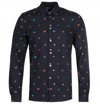 PS Paul Smith Navy Tailored Fit Apparel All Over Flag Shirt