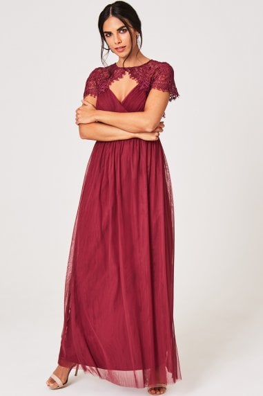 Lillian Dusty Wine Lace Keyhole Maxi Dress