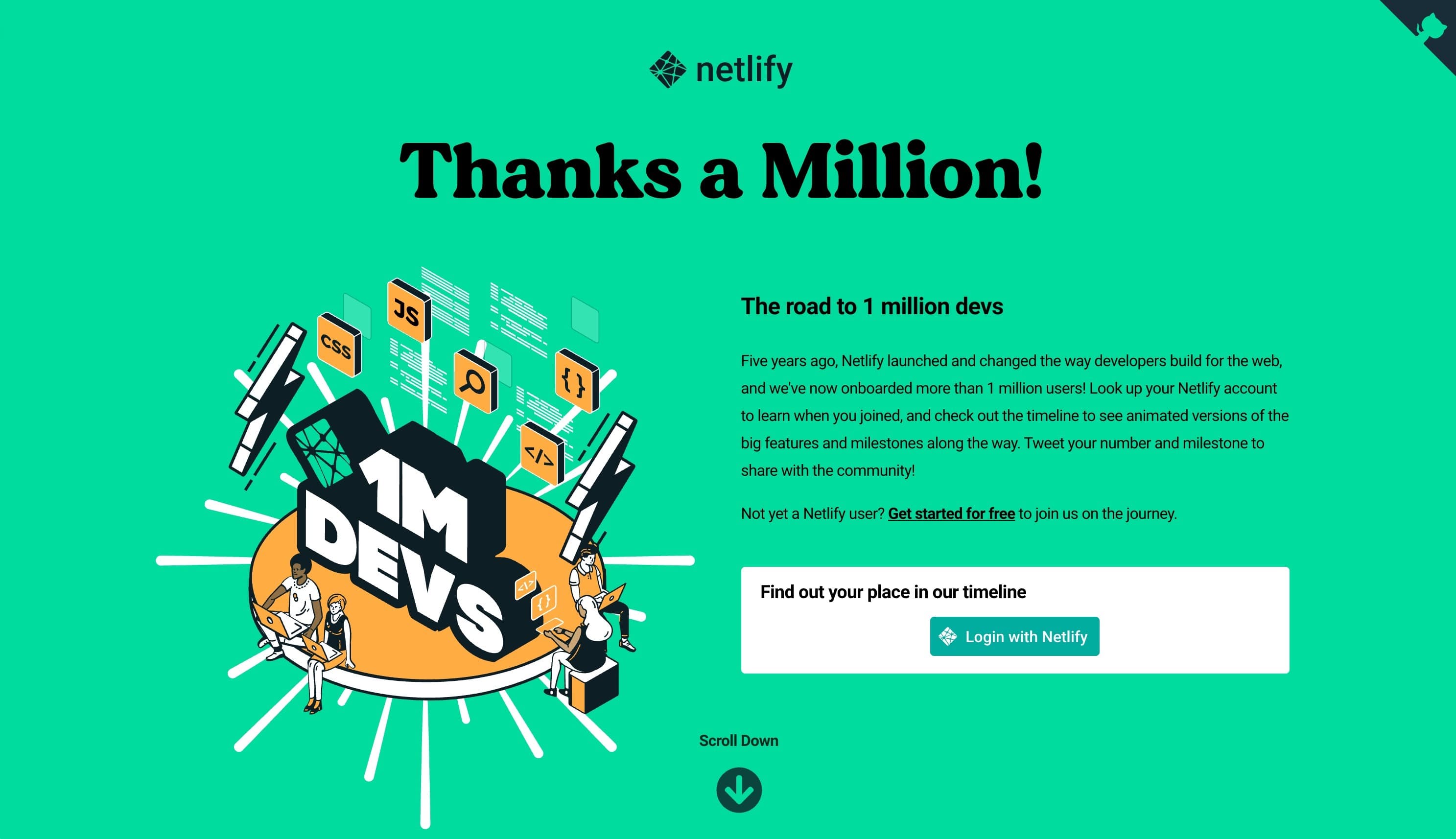A very green landing page for Netlify