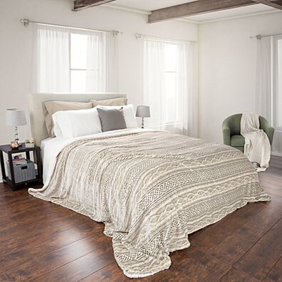 Lavish Home Fuzzy Warm Soft Blanket - King - Grey/Beige