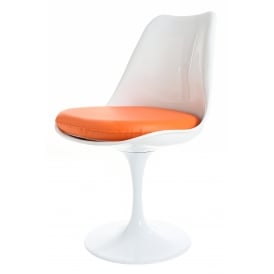White and Orange PU Tulip Style Side Chair