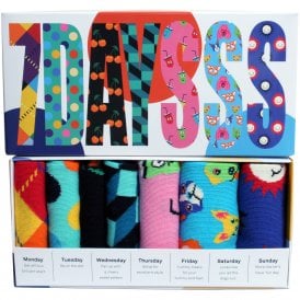 7-Pack Seven Days Socks Gift Box, Black/Blue/Pink