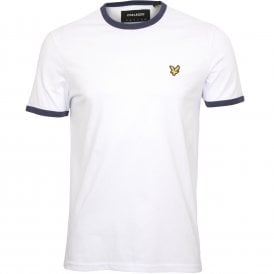 Contrast Trim Crew-Neck T-Shirt, White/navy