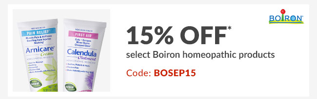 15% off* select Boiron homeopathic products - Code: BOSEP15