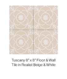 Tuscany 8in x 8in Floor and Wall Tile in Realist Beige and White