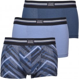 3-Pack Arrow Stripes & Plain Cotton Stretch Boxer Trunks, Blue