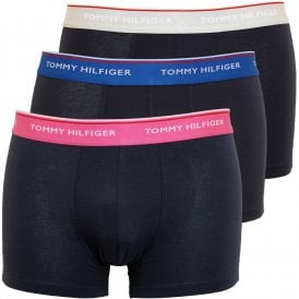 3-Pack Premium Essentials Boxer Trunks, Black with grey/pink/blue