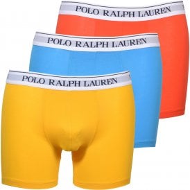 3-Pack White Waistband Boxer Briefs, Yellow/Blue/Red