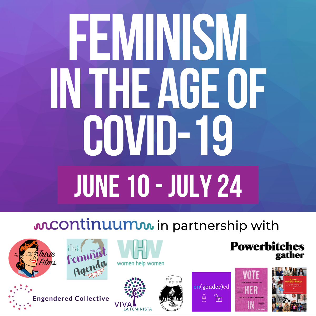 Graphic for Feminism in the Age of Covid with partner logos 