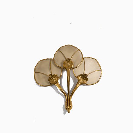 Image of Large Vintage Italian Wall Sconce in Brass Flower-Shaped and Fabric