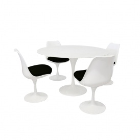 Tulip Style Set - Marble Medium Circular Table with Four White and Black Side Chairs