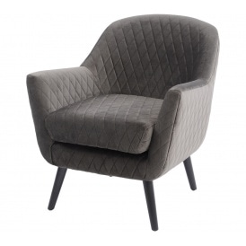 Grey Velvet Quilted Armchair