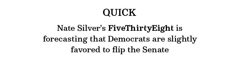 Nate Silver''s FiveThirtyEight is forecasting that Democrats are slightly favored to flip the Senate.