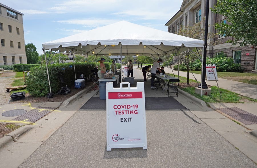 A COVID-19 testing site is set up at Henry Mall on the University of Wisconsin-Madison campus in Madison on Thursday, Aug. 13, 2020.