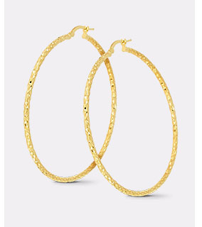 14K Yellow Gold Textured Hoop Earrings