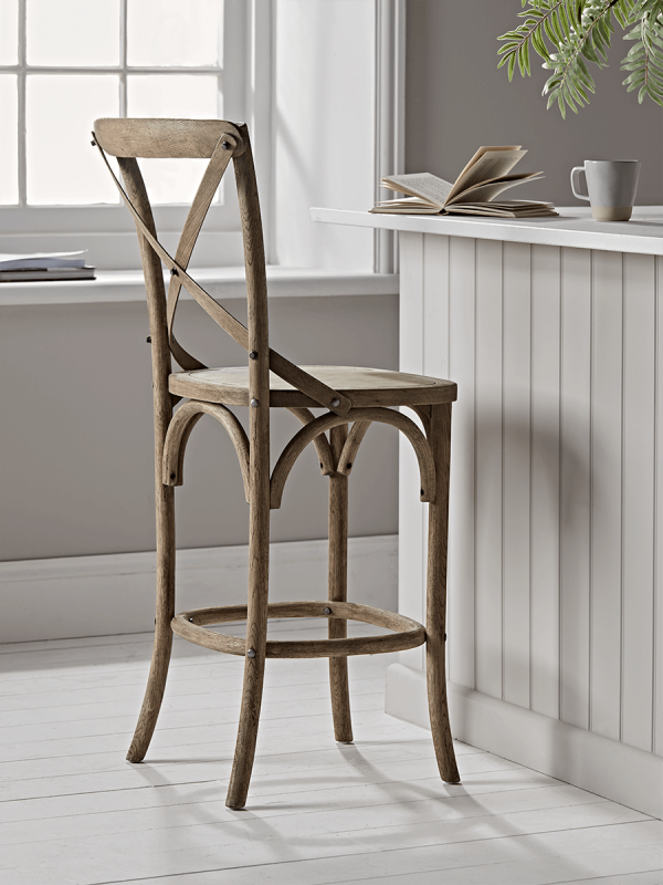 Weathered Oak Cross Back Counter Stool