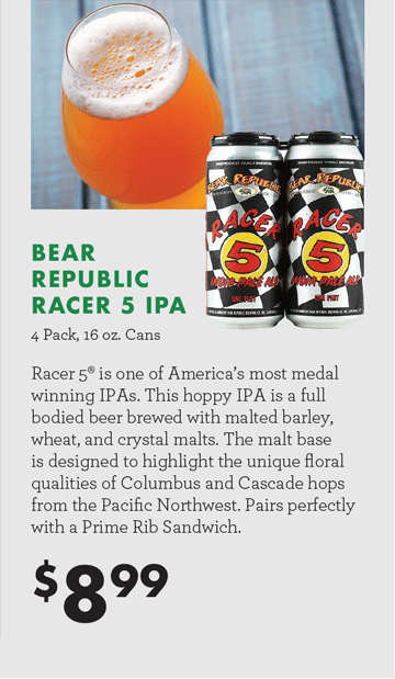 BEAR
REPUBLIC RACER 5 IPA - 4 Pack, 16 oz. Cans - $8.99