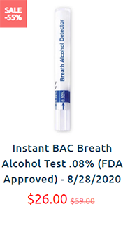 55% off Instant BAC Breath Alcohol Test .08% (FDA Approved) - 8/28/2020