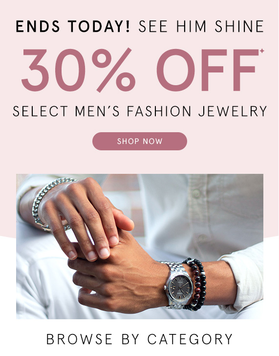 Ends Today! 30% Off Select Men''s Fashion Jewelry