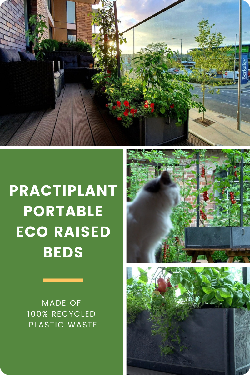 Practiplant portable eco raised beds are made of 100% recycled plastic waste