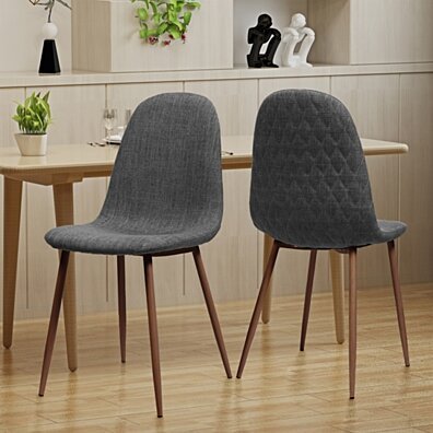 Camden Mid Century Fabric Dining Chairs with Wood Finished Legs - Set of 2