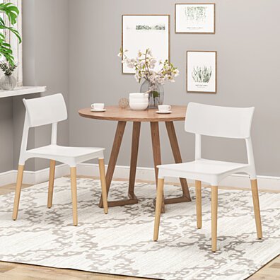 Isabel Modern Dining Chair with Beech Wood Legs (Set of 2). White and Natural Finish