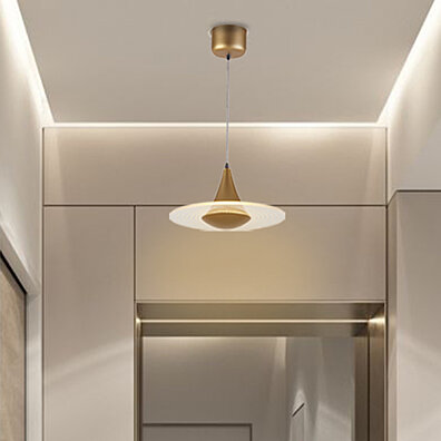 LED Pendant Lamp Modern Design Golden Round Acrylic Pendant Light Stylish Living Room Bedroom Dining Office 3D Linear Light