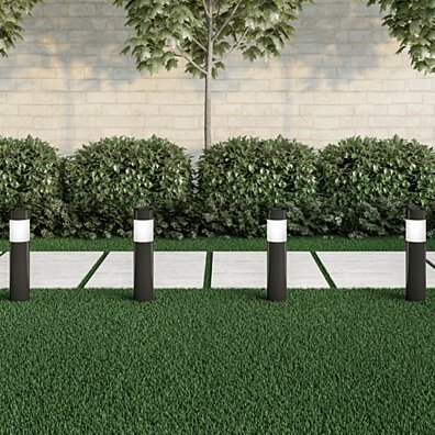 Solar Path Bollard Lights, Set of 6 Stainless Steel Black Outdoor Stake Lighting for Garden Landscape